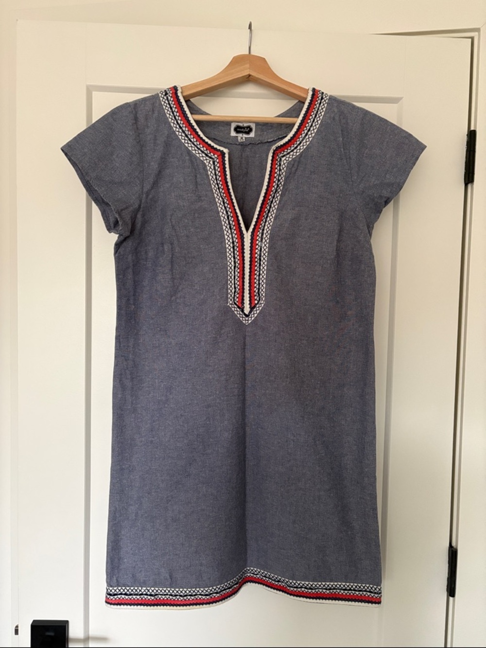 Women's Blue Tunic Dress with Embroidered Trim